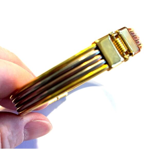 Vintage Y2K Clamper Bracelet Modernist Banded Mixed Metals gold silver copper - Picture 4 of 5